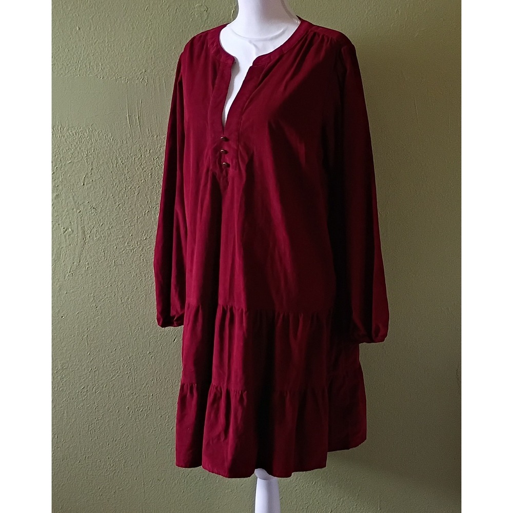 Cottagecore Deep Jewel-toned Red Corduroy Peasant Dress Womens XL Extra Large